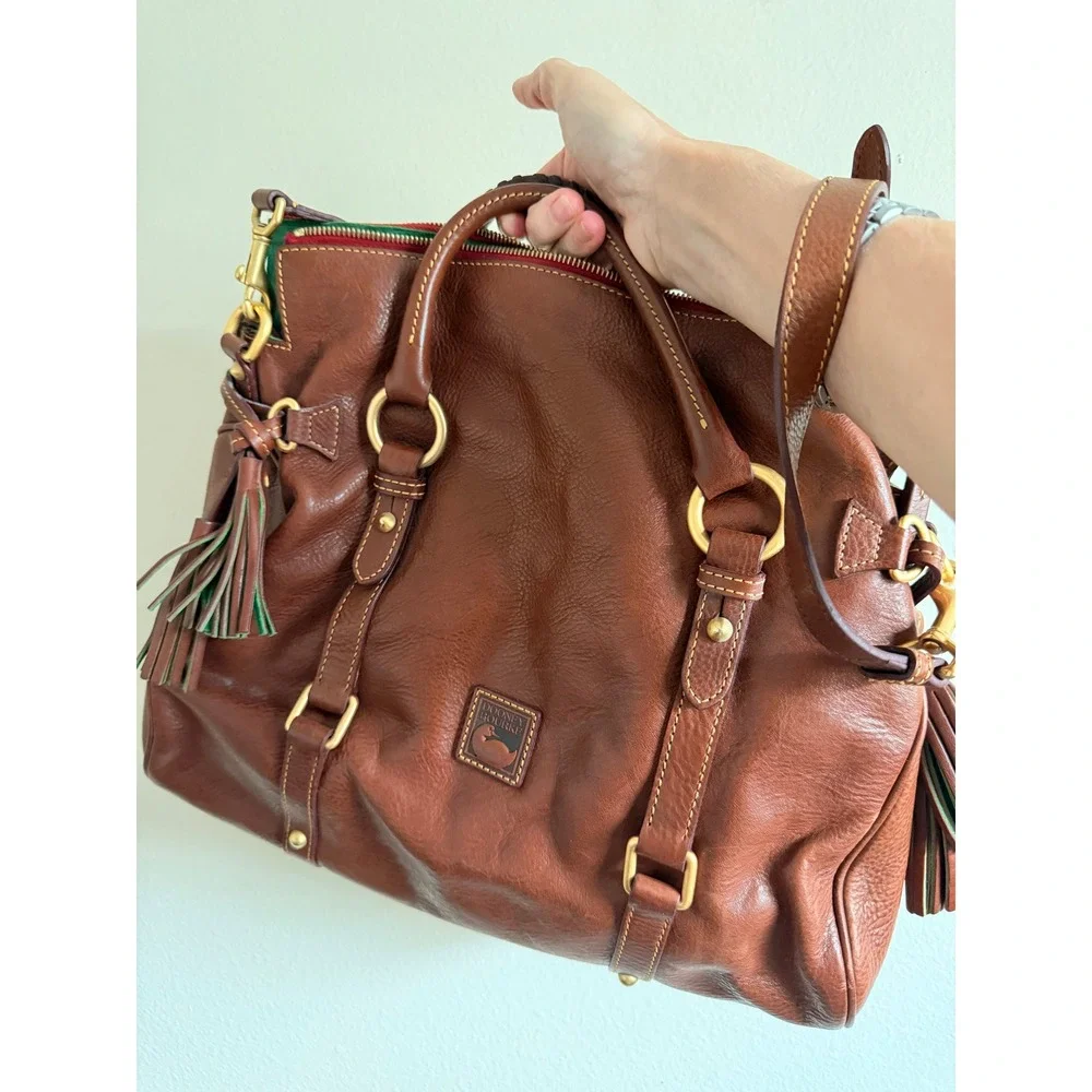 Dooney & Bourke Women Satchel Large Chestnut Florentine Leather 8L980C Tassels